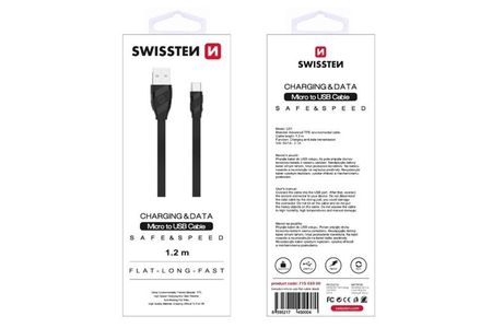 Swissten micro USB/micro USB adatkábel lapos 1,2 m fekete